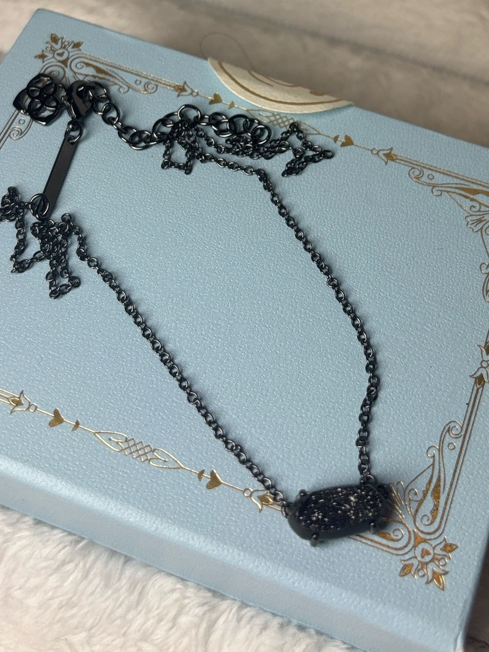Kendra Scott Ever Black Drusy Pendant Necklace Gunmetal Tone